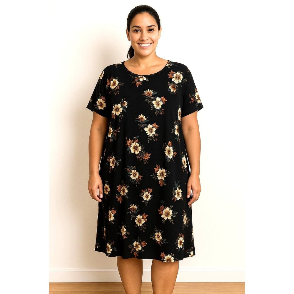 New Lularoe Chelsea 3XL Black Floral Short Sleeve Dress